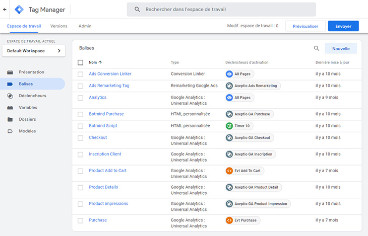 Interface Google Tag manager